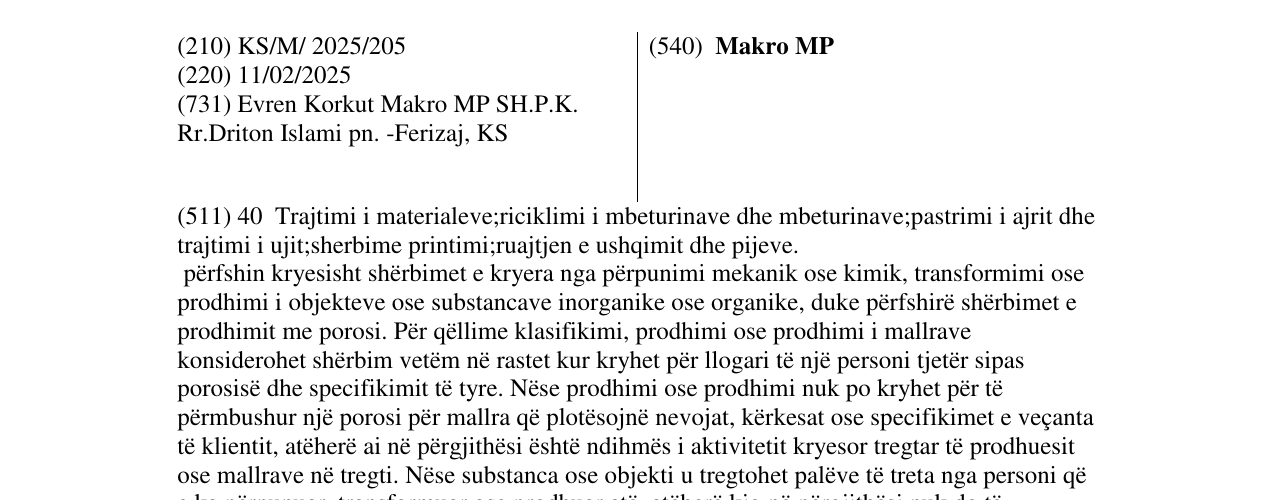 Zëri i markës Makro MP në buletin