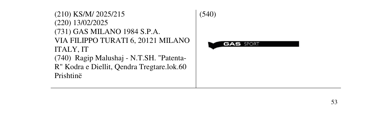 Zëri i markës GAS SPORT në buletin
