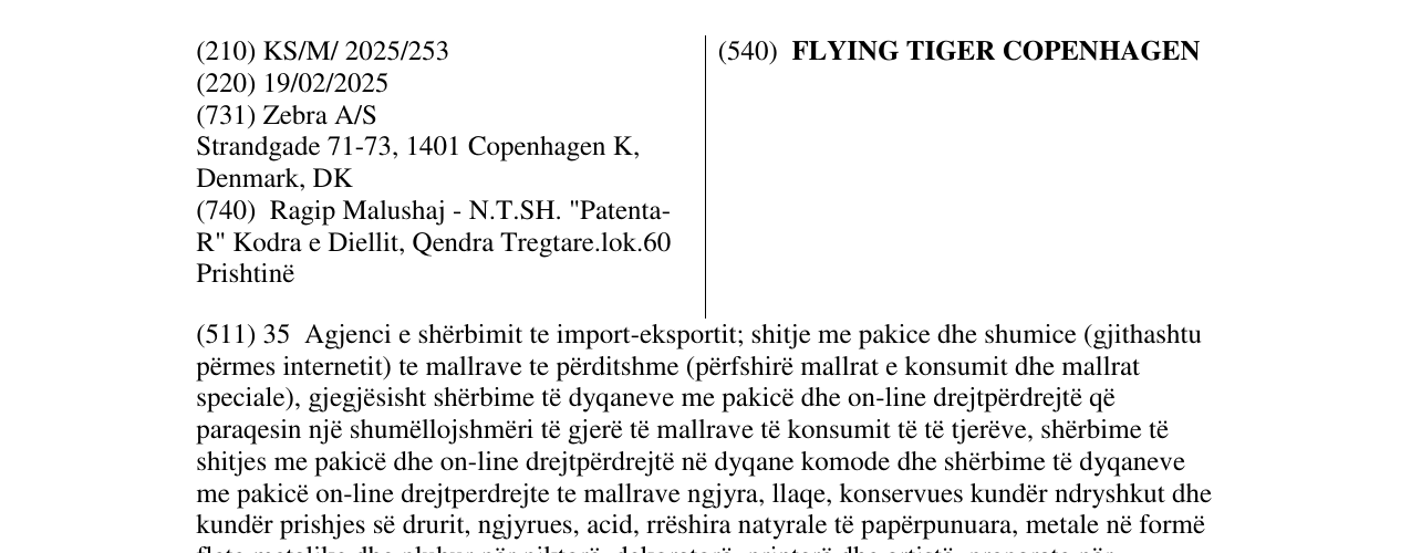 Zëri i markës FLYING TIGER COPENHAGEN në buletin