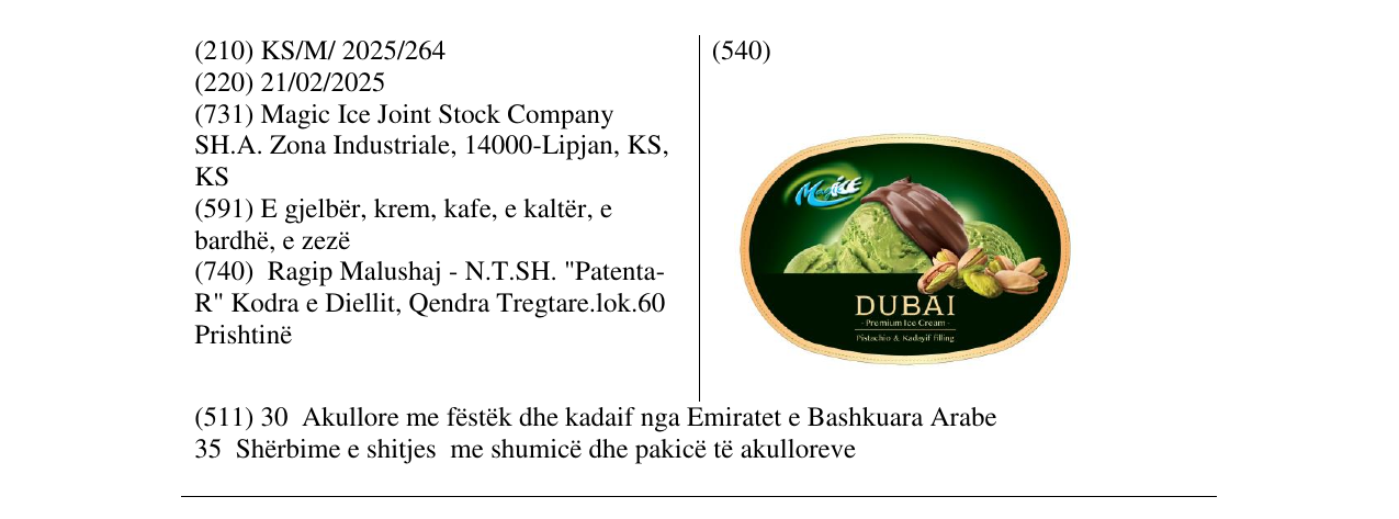 Zëri i markës Magic ice DUBAI në buletin