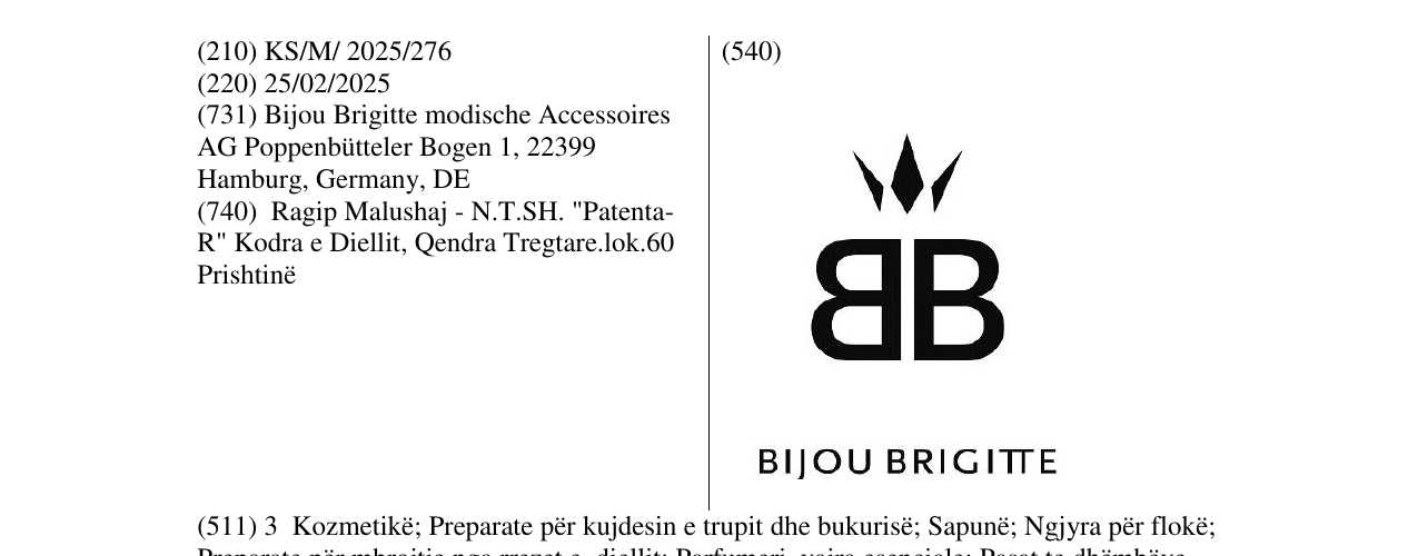 Zëri i markës BIJOU BRIGITTE në buletin