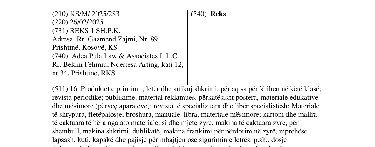 Zëri i markës Reks në buletin