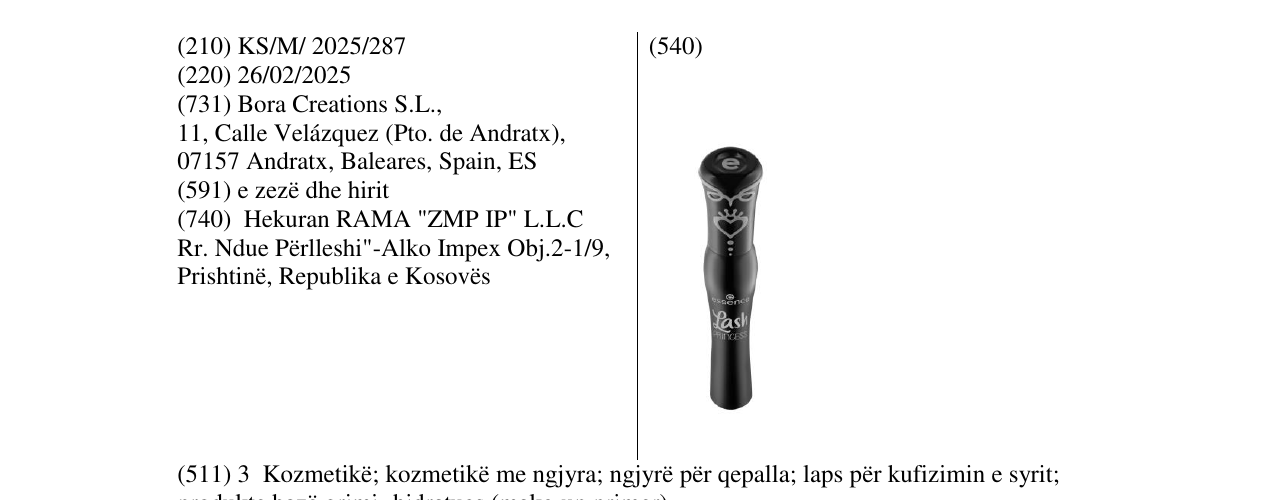 Zëri i markës Lash Princess në buletin