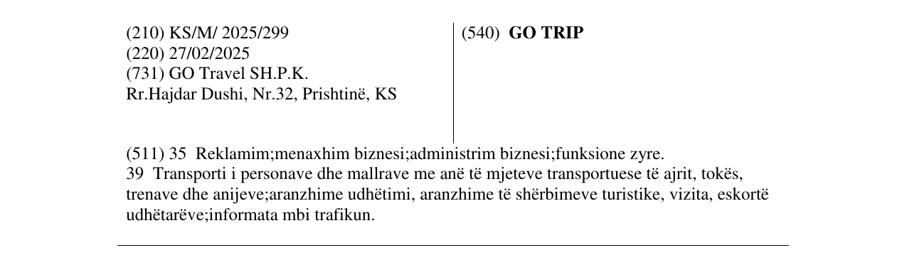 Zëri i markës GO TRIP në buletin