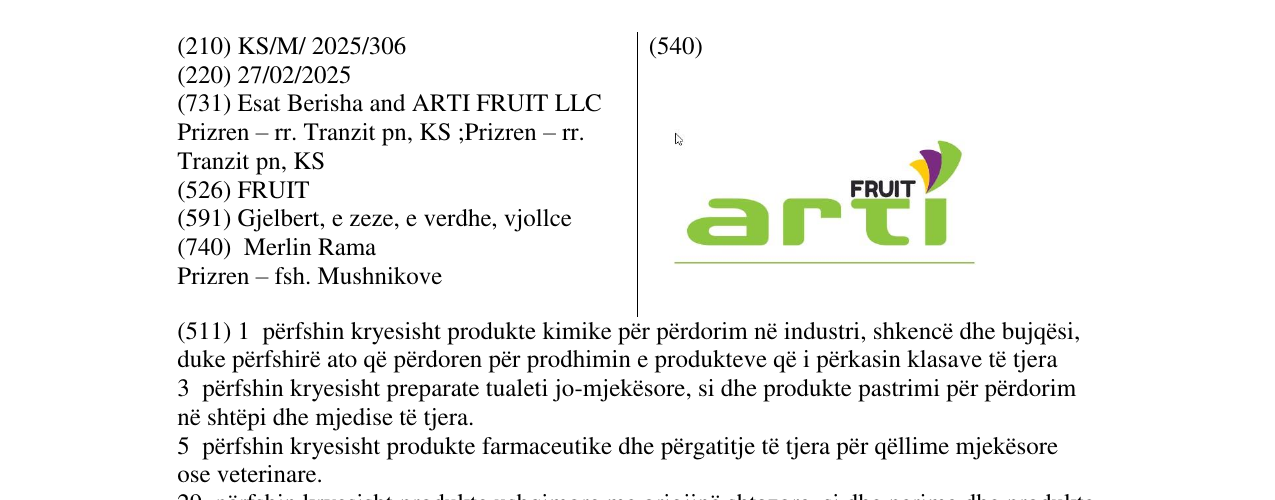 Zëri i markës FRUIT arti në buletin