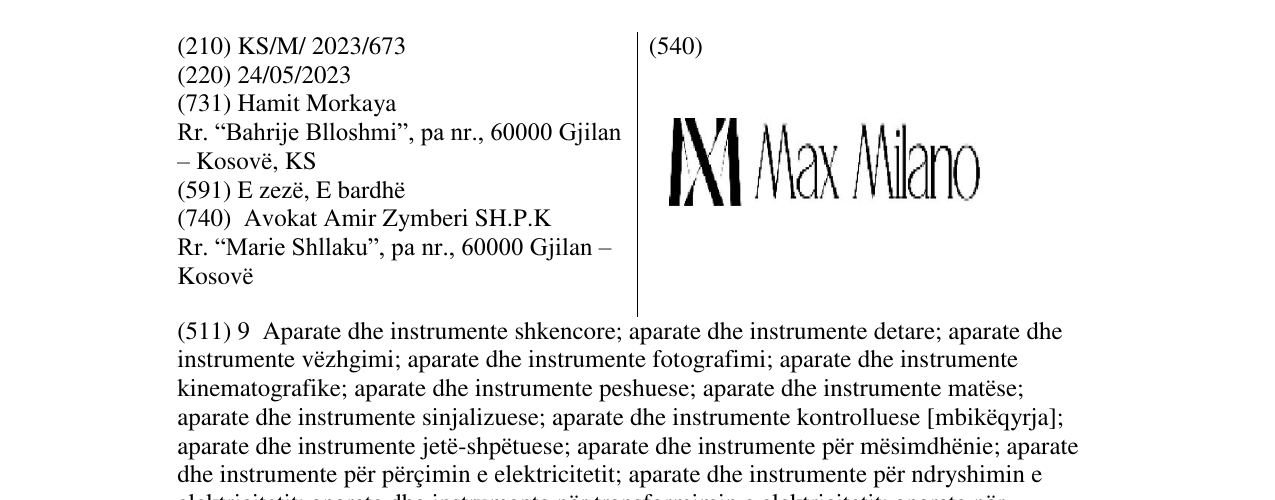Zëri i markës MAX MILANO në buletin