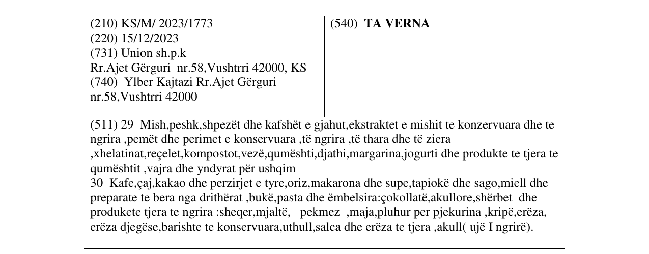 Zëri i markës TA VERNA në buletin