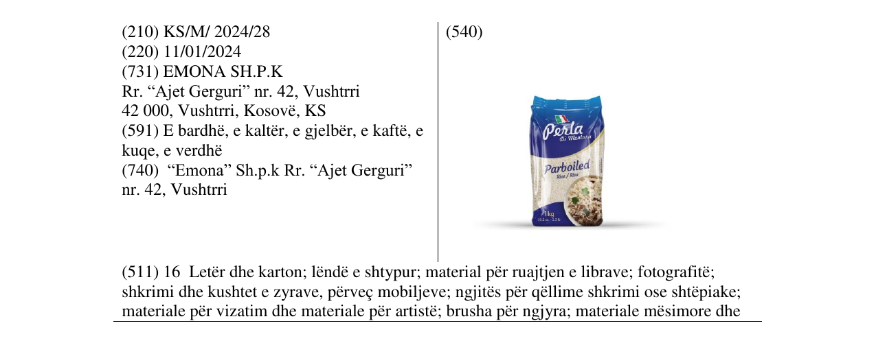Zëri i markës Perla di momtara në buletin