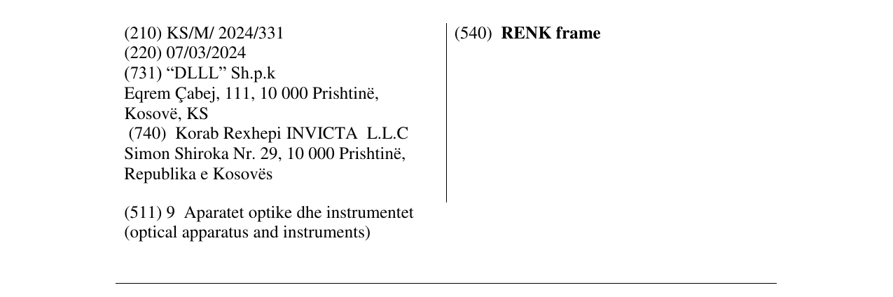 Zëri i markës RENK frame në buletin