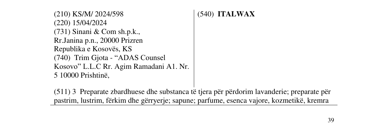 Zëri i markës ITALWAX në buletin