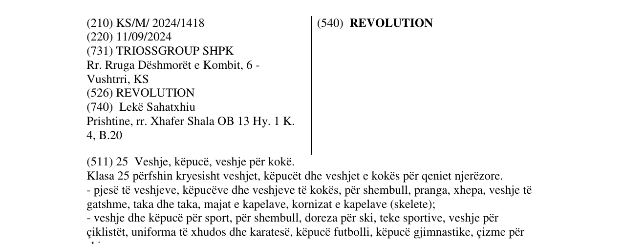 Zëri i markës REVOLUTION në buletin