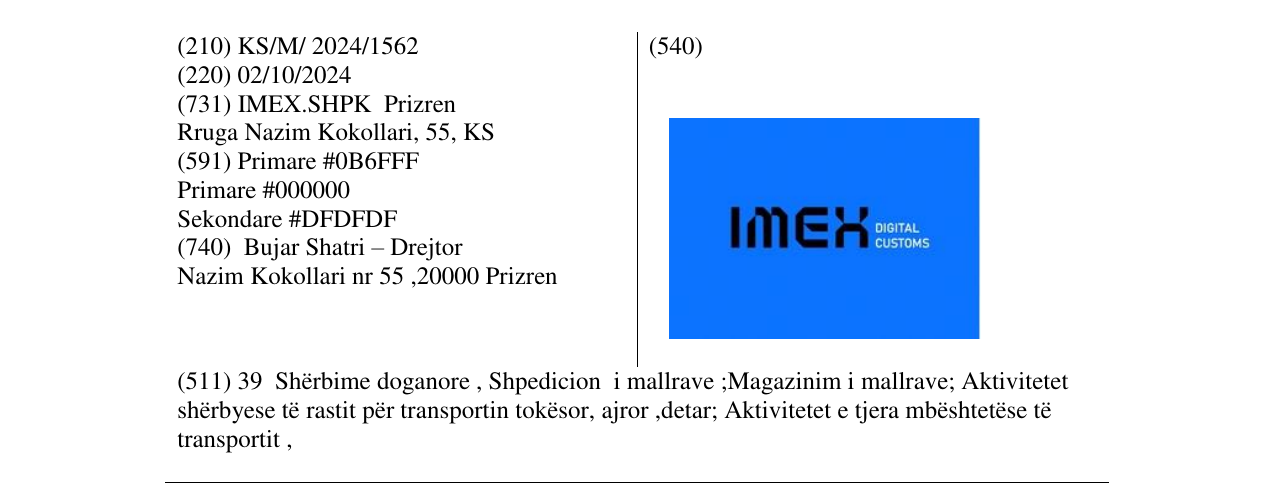 Zëri i markës IMEX DIGITAL CUSTOMS në buletin