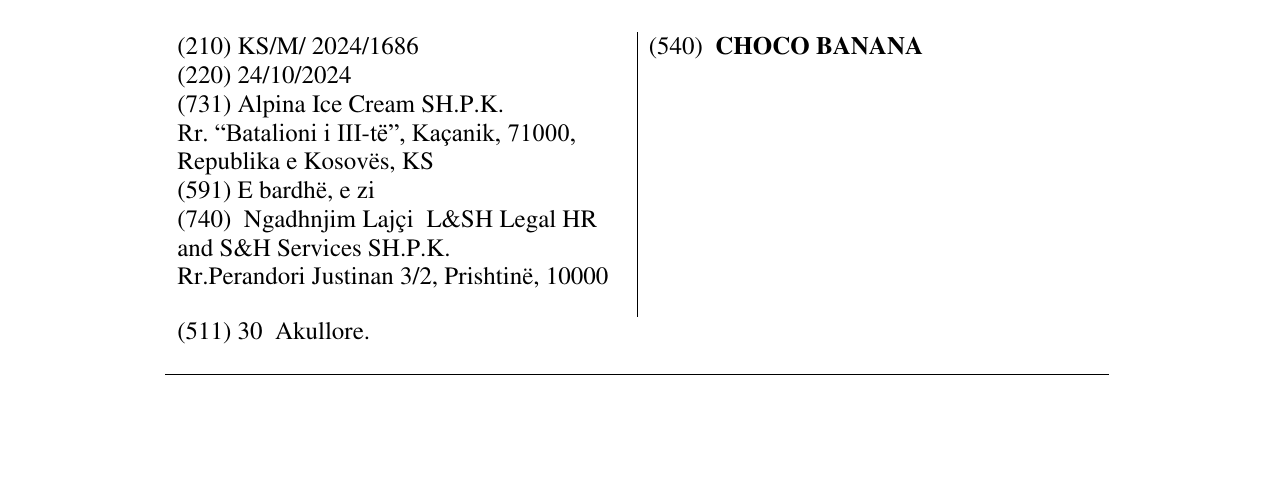 Zëri i markës CHOCO BANANA në buletin