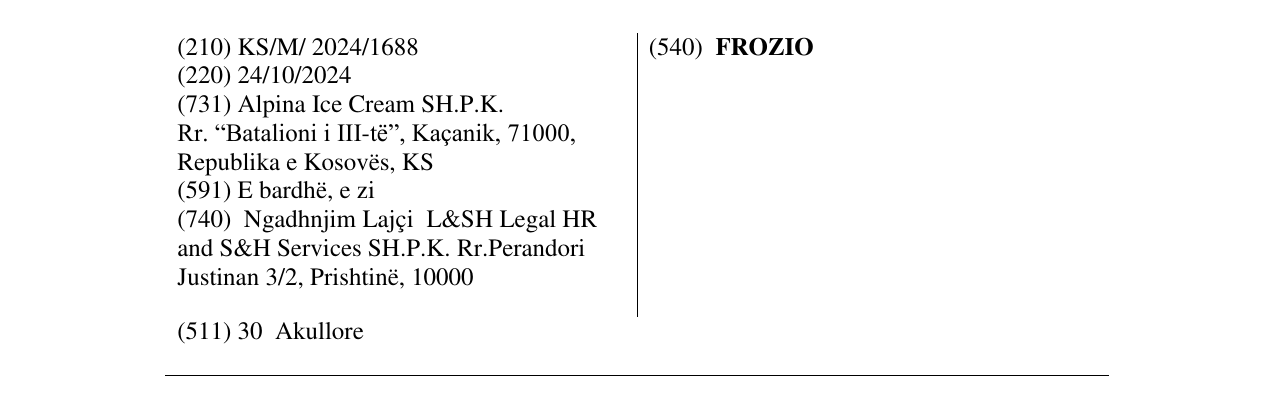 Zëri i markës FROZIO në buletin