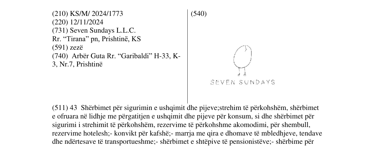Zëri i markës SEVEN SUNDAYS në buletin