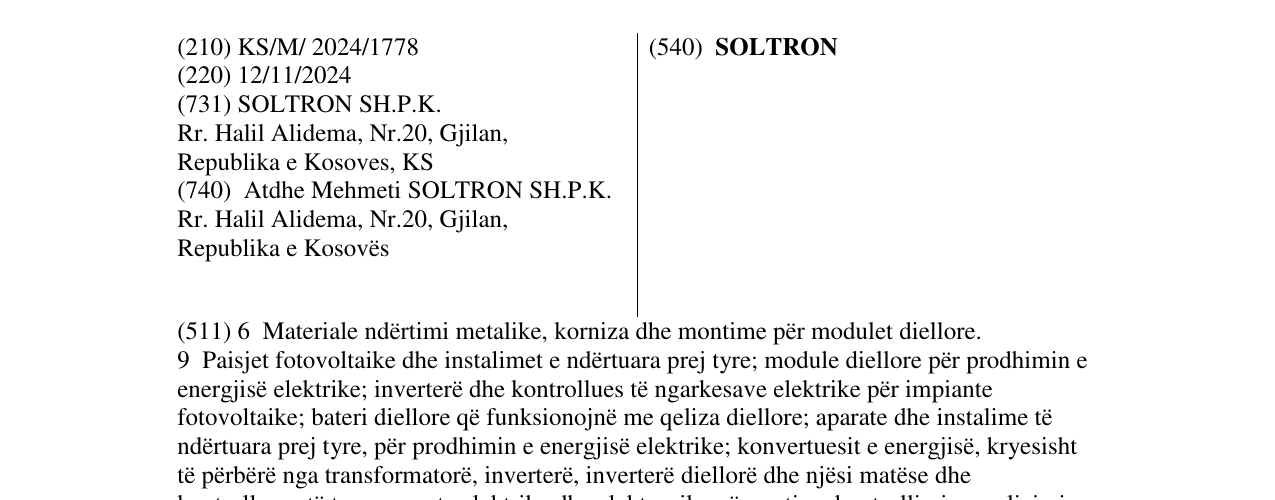 Zëri i markës SOLTRON në buletin