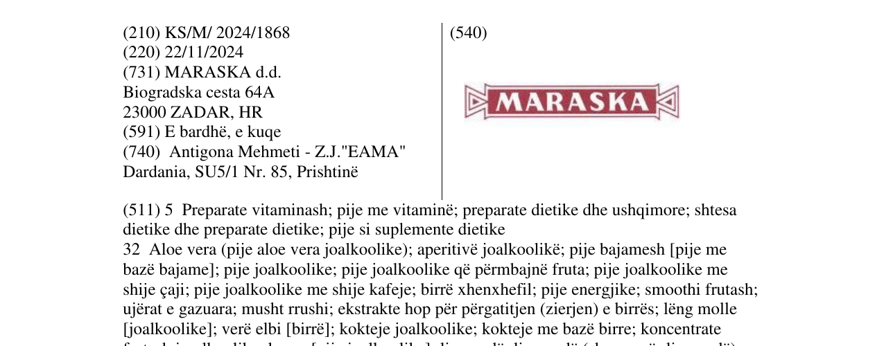 Zëri i markës MARASKA në buletin