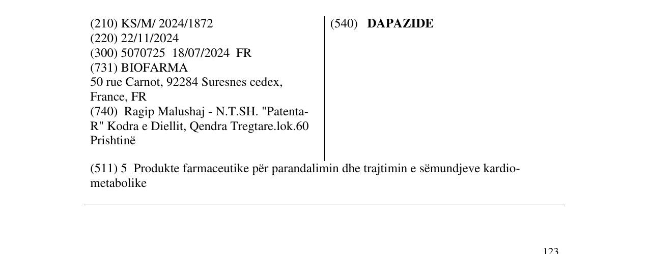 Zëri i markës DAPAZIDE në buletin