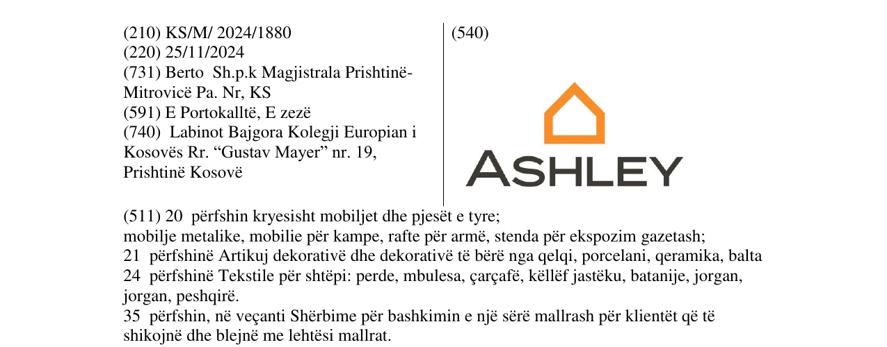 Zëri i markës ASHLEY në buletin