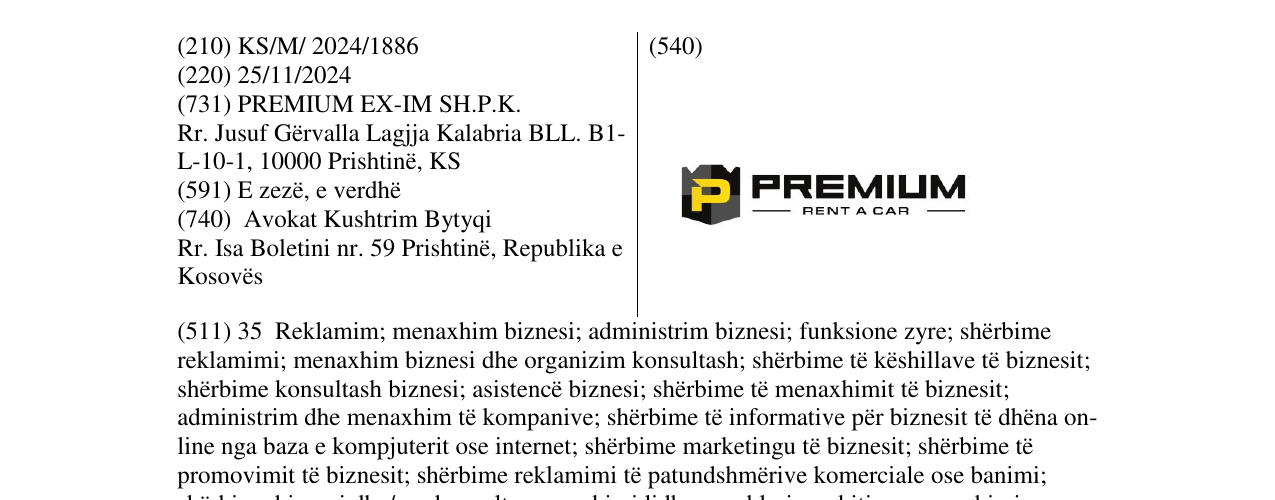Zëri i markës PREMIUM RENT A CAR në buletin