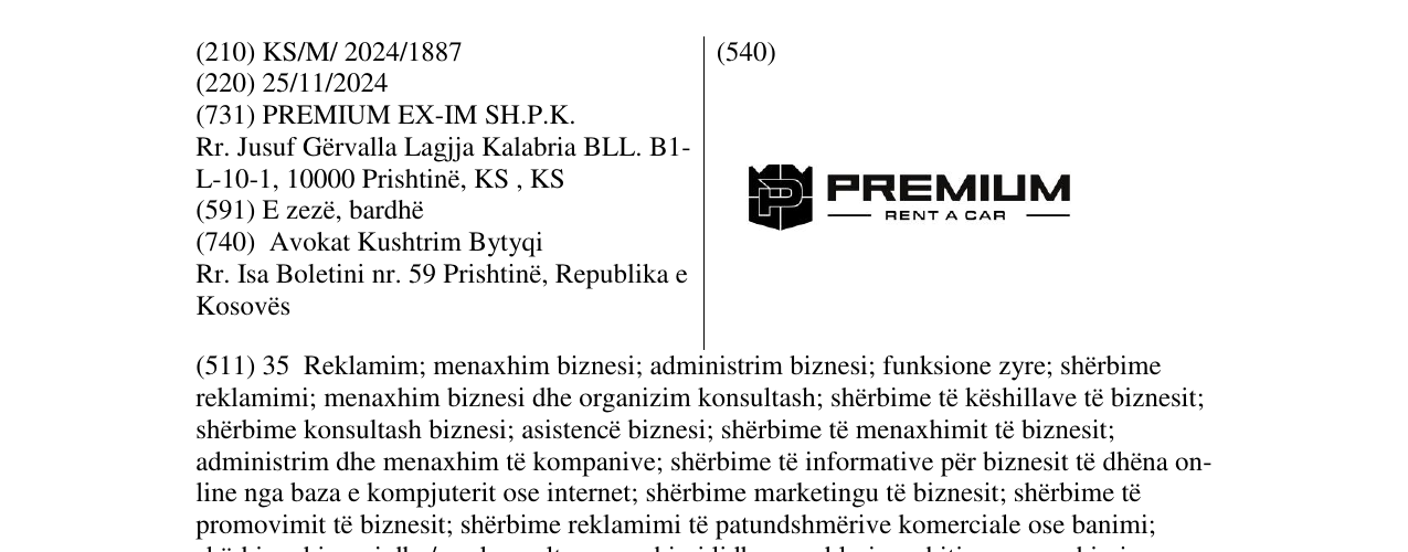 Zëri i markës PREMIUM RENT A CAR në buletin