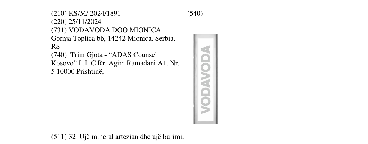 Zëri i markës VODOVODA në buletin