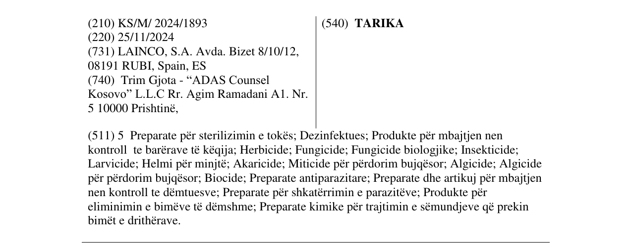 Zëri i markës TARIKA në buletin