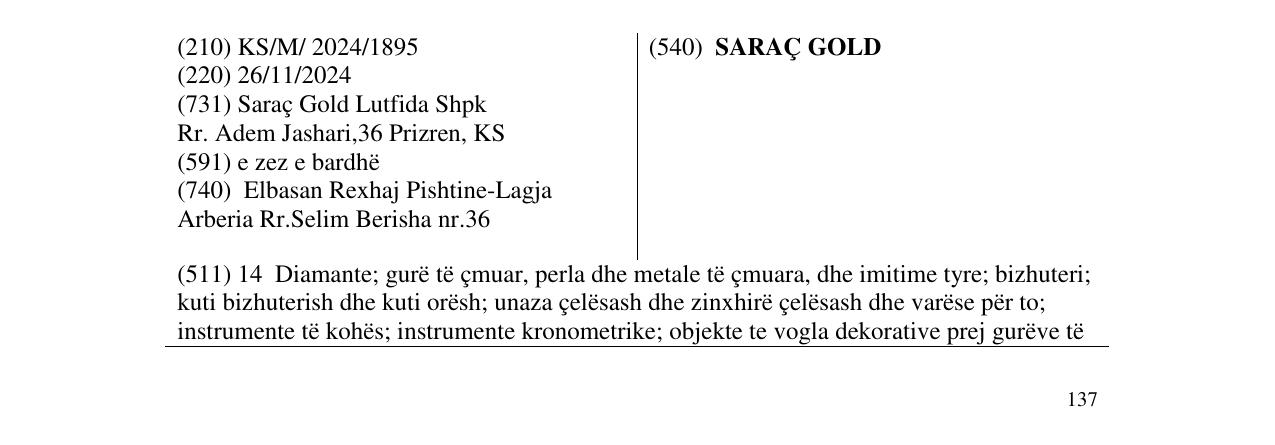 Zëri i markës SARAÇ GOLD në buletin