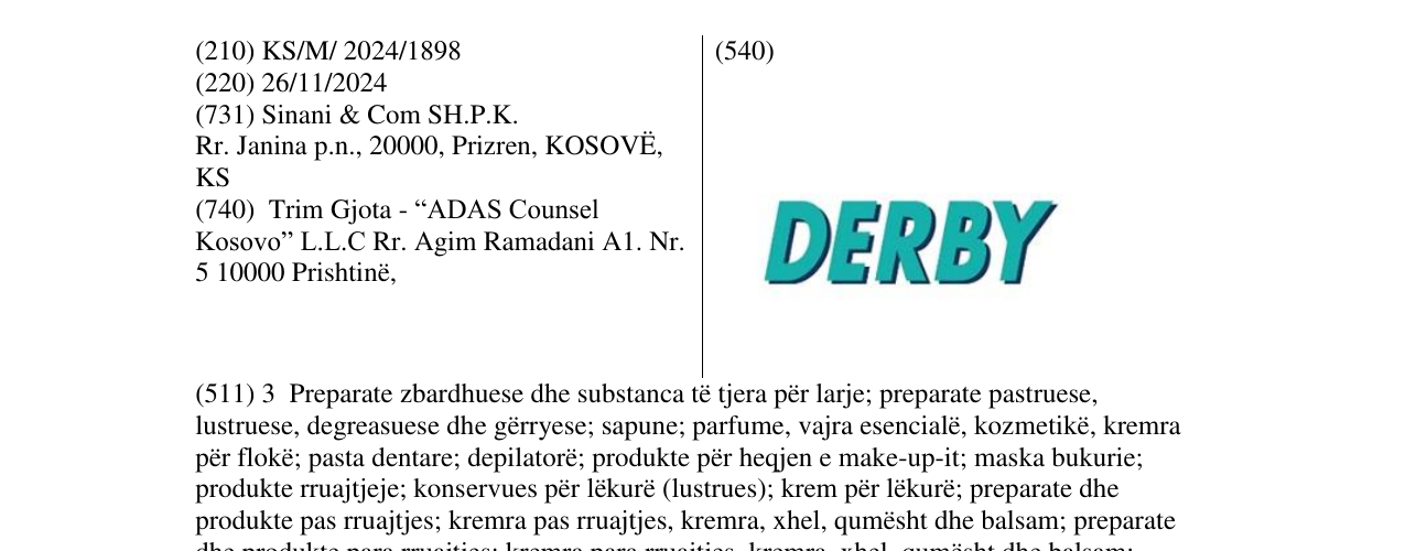 Zëri i markës DERBY në buletin