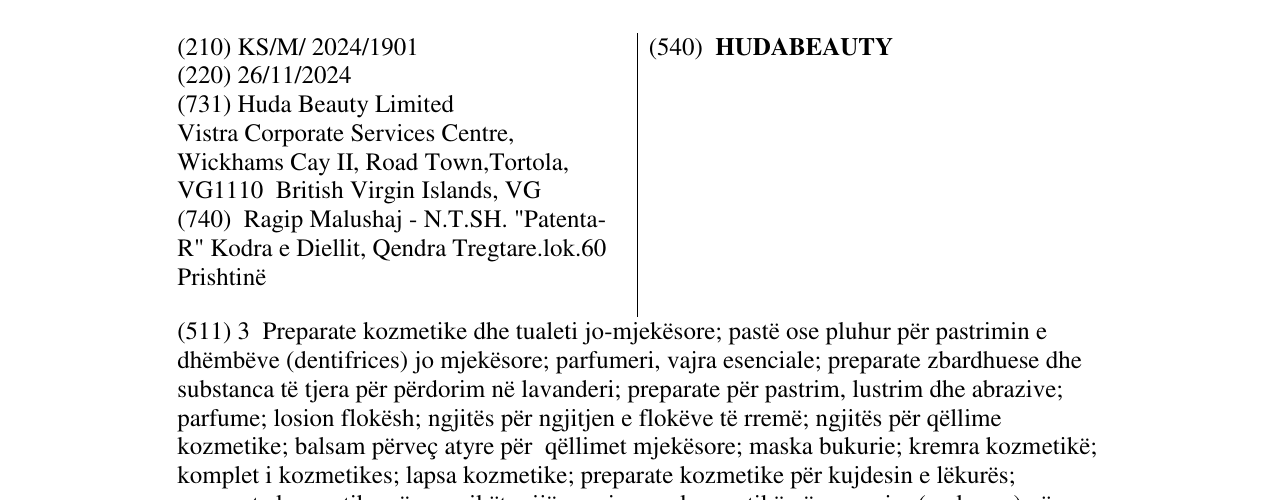 Zëri i markës HUDABEAUTY në buletin