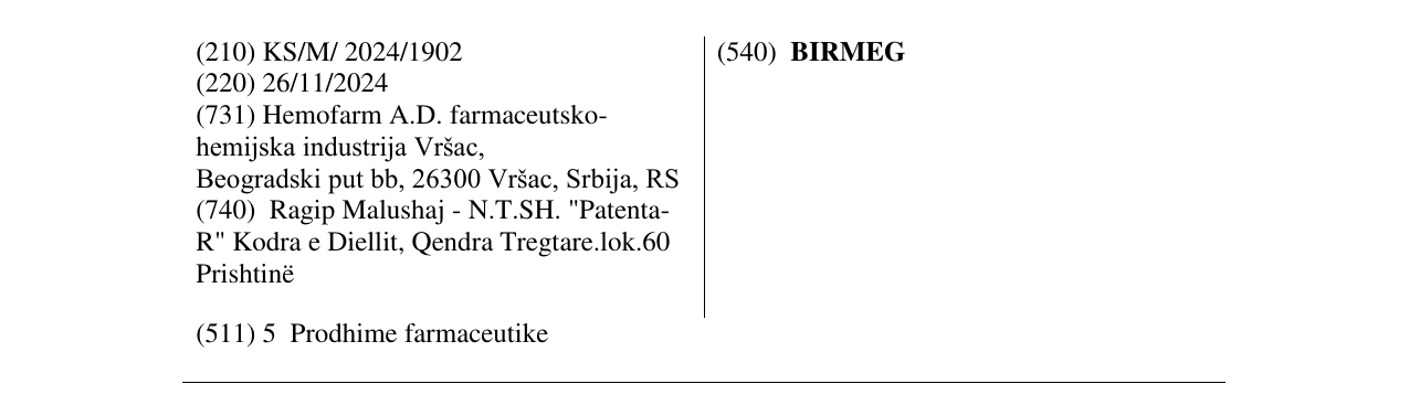 Zëri i markës BIRMEG në buletin