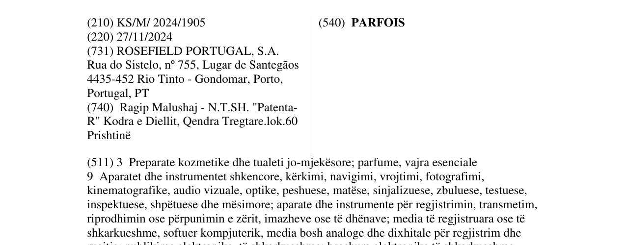 Zëri i markës PARFOIS në buletin