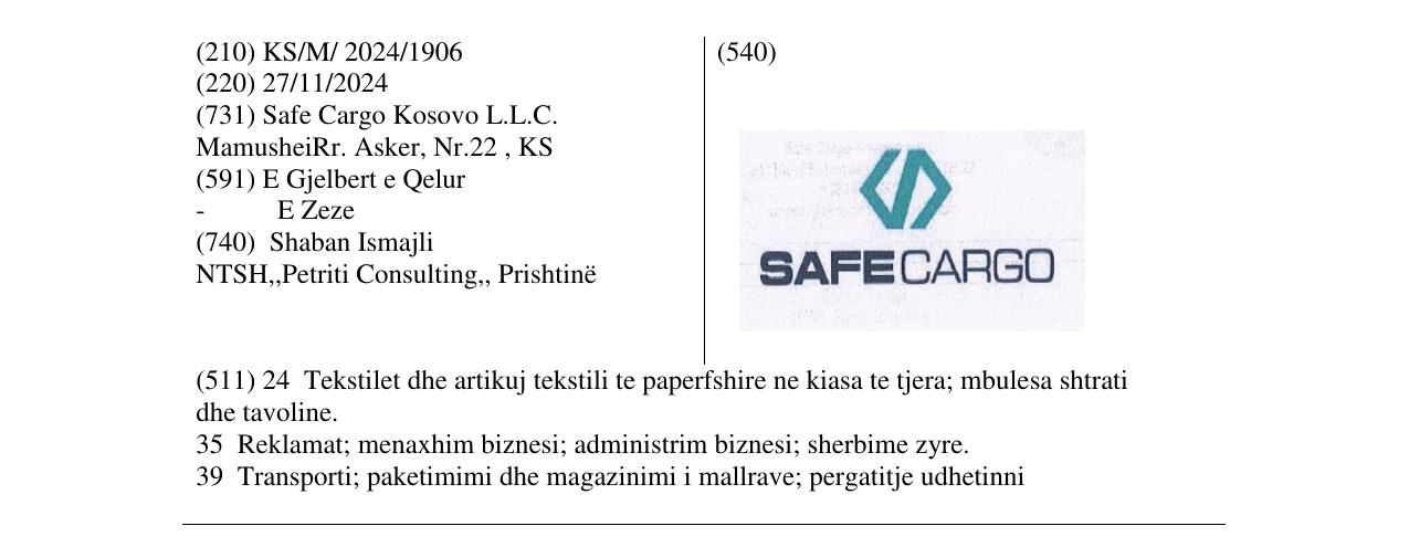Zëri i markës SAFE CARGO në buletin