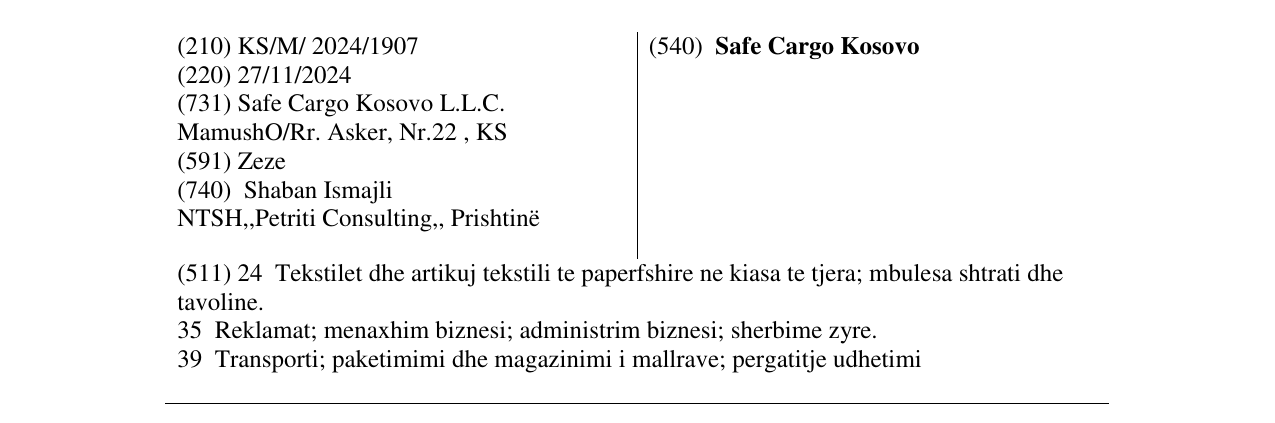 Zëri i markës Safe Cargo Kosovo në buletin