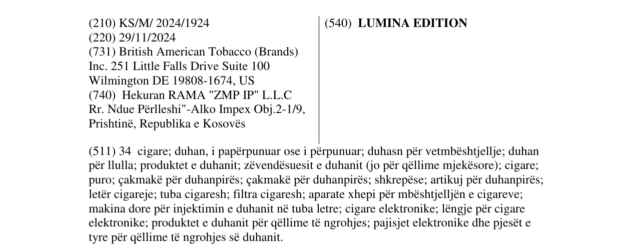 Zëri i markës LUMINA EDITION në buletin