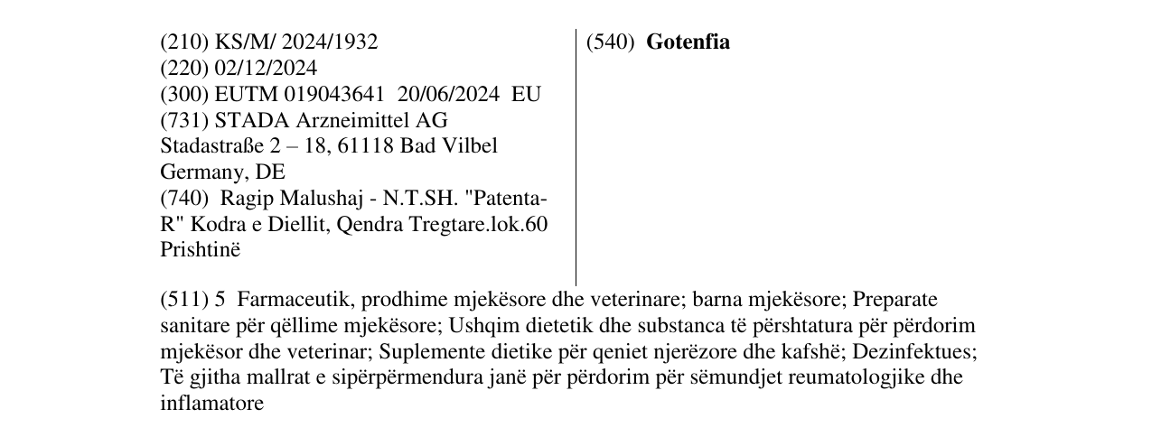 Zëri i markës Gotenfia në buletin