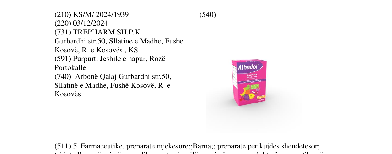 Zëri i markës Albadol 100mg/5ml në buletin