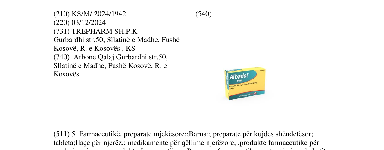 Zëri i markës Albadol plus 400mg në buletin