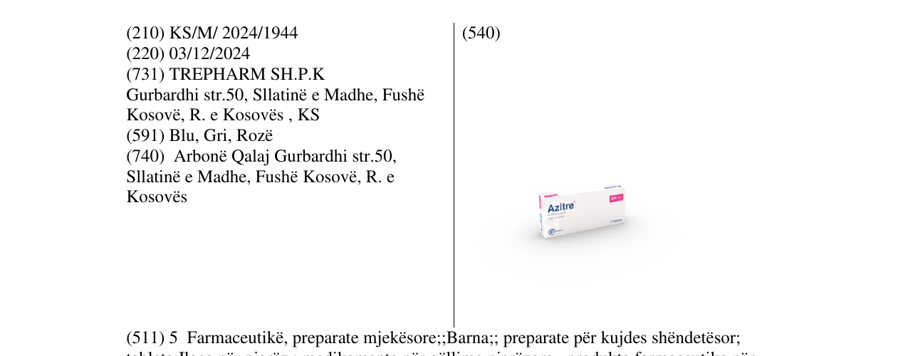 Zëri i markës Azitre 500mg në buletin
