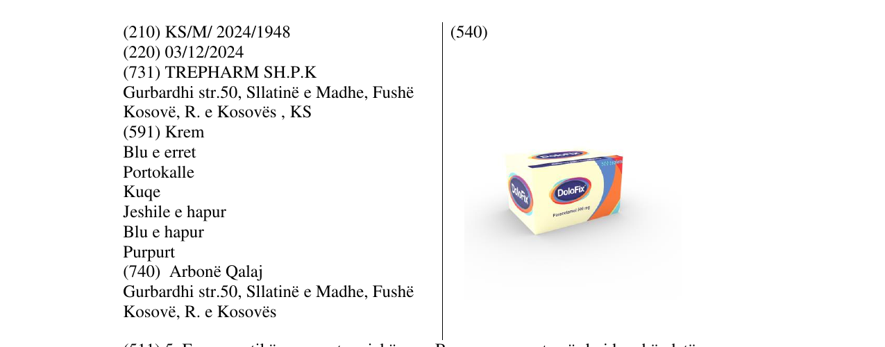 Zëri i markës DoloFix Paracetamol 500mg në buletin