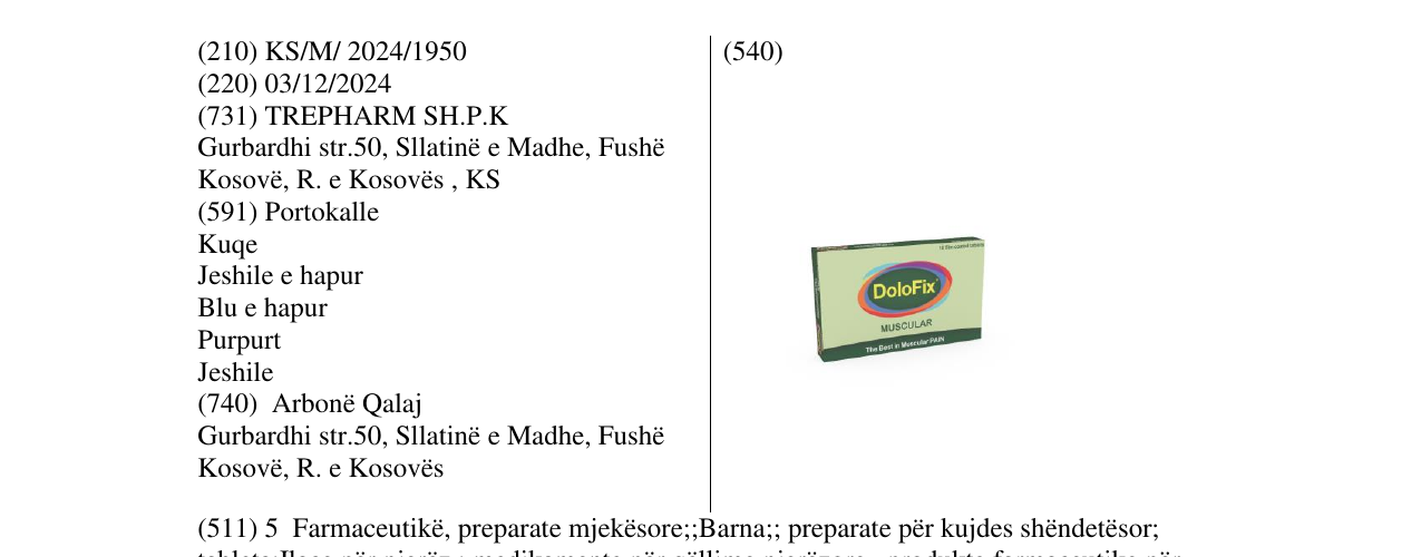 Zëri i markës DoloFix MUSCULAR në buletin