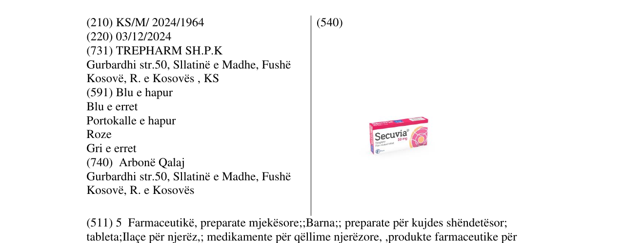 Zëri i markës Secuvia 50mg në buletin