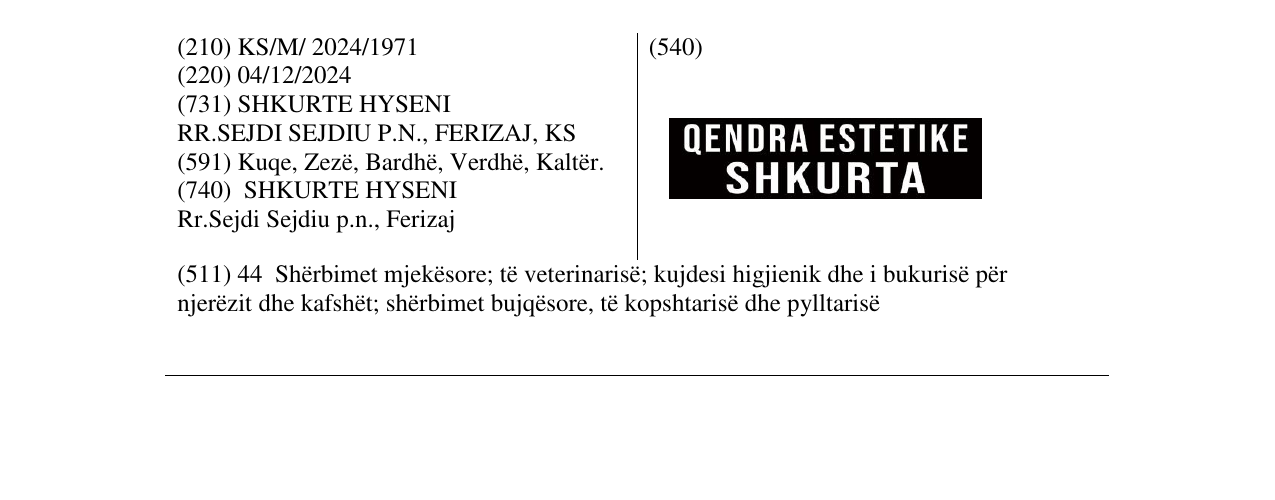 Zëri i markës QENDRA ESTETIKE SHKURTA në buletin