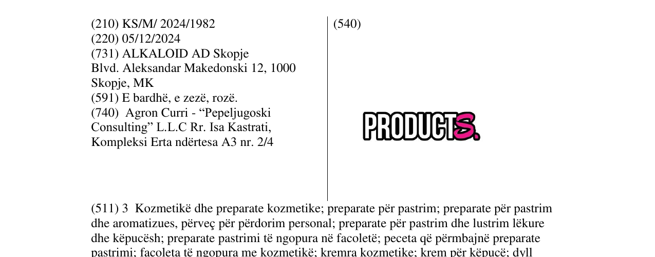 Zëri i markës PRODUCTS në buletin