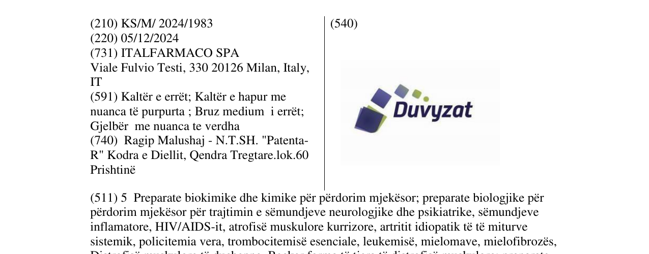 Zëri i markës Duvyzat në buletin