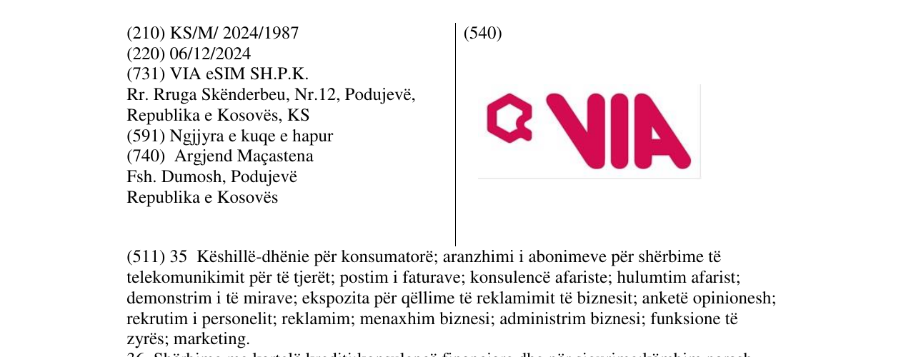 Zëri i markës VIA në buletin