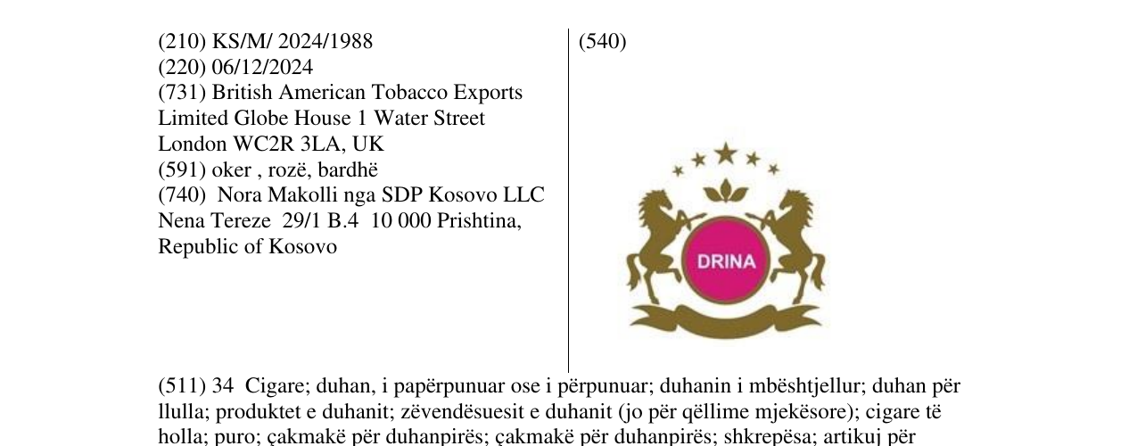 Zëri i markës DRINA në buletin