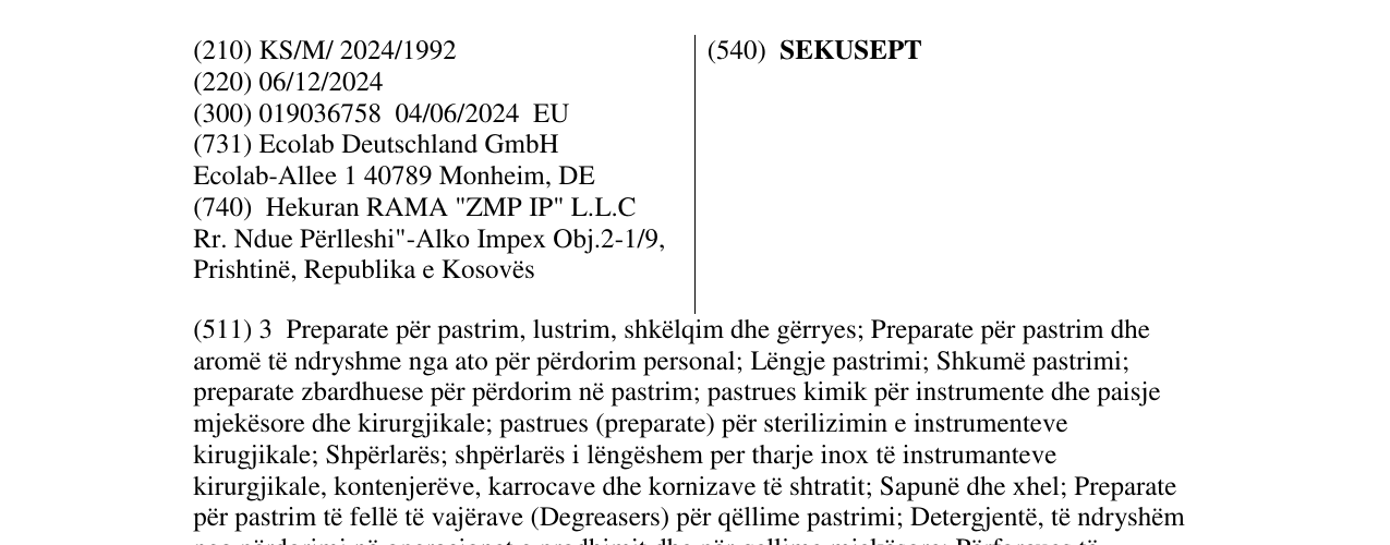 Zëri i markës SEKUSEPT në buletin