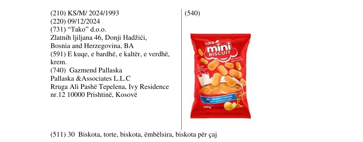 Zëri i markës tako mini biscuit në buletin