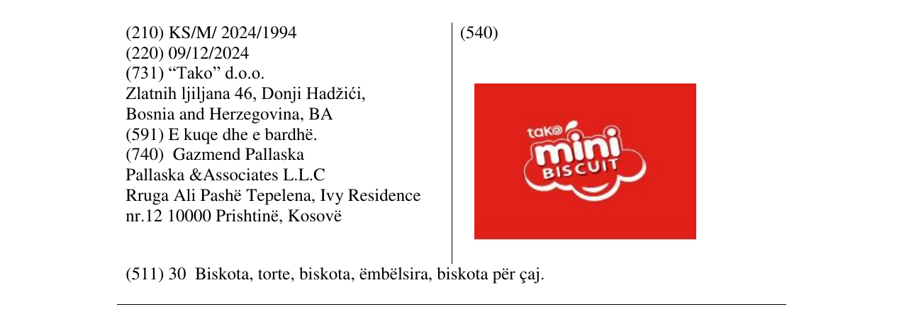 Zëri i markës tako mini biscuit në buletin